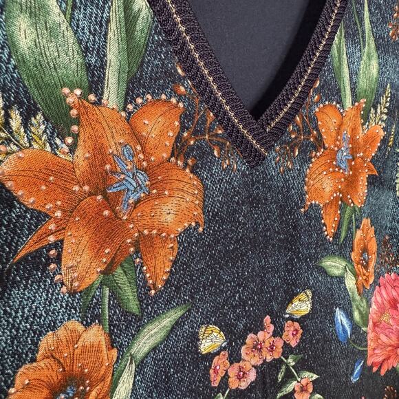 Desigual Size L Embellished Floral‎ V-Neck Blouse Maximalist Dark Fairy Grunge - Picture 5 of 13